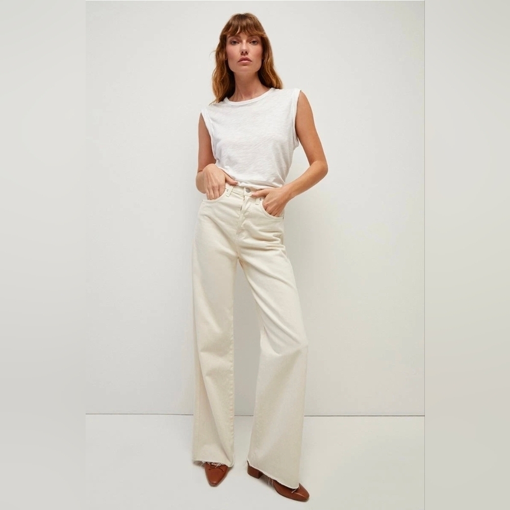 Veronica Beard Off White Ryleigh High Rise Slim Straight Fringe Jeans SZ 28 $298